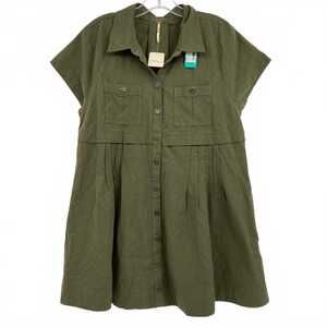 Free People Green Ronnie Poplin Babydoll Mini Dress | Women’s M